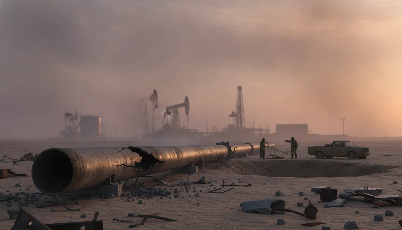 Illustration for "Houthi Attack Reports: Saudi Oil Pipeline Impact Zone"